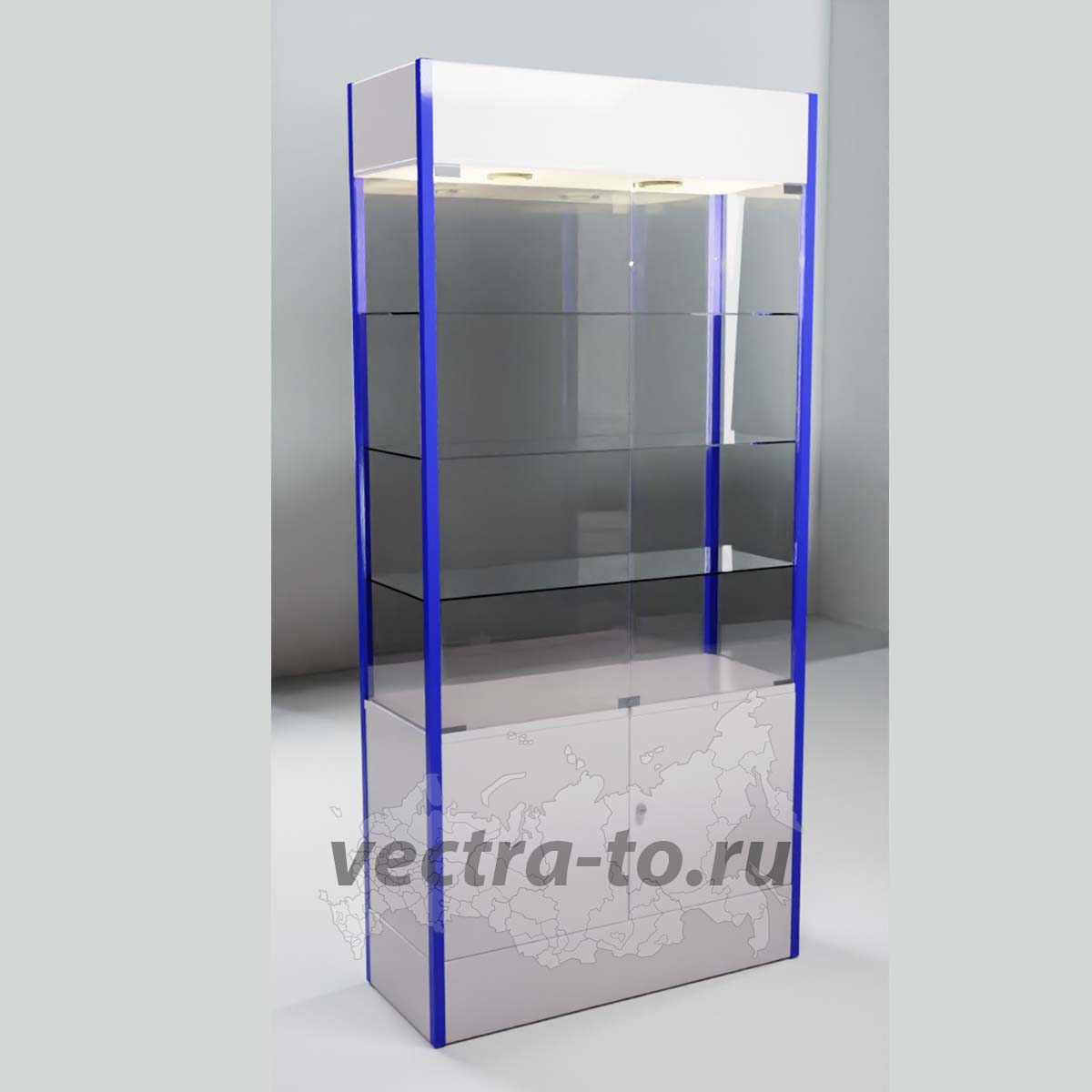 Шкаф-витрина остекленная с замком и накопителем ВСД (белая-синяя)